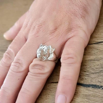 Handmade Rottweiler Ring: Detailed 925 Sterling Silver Dog Jewelry