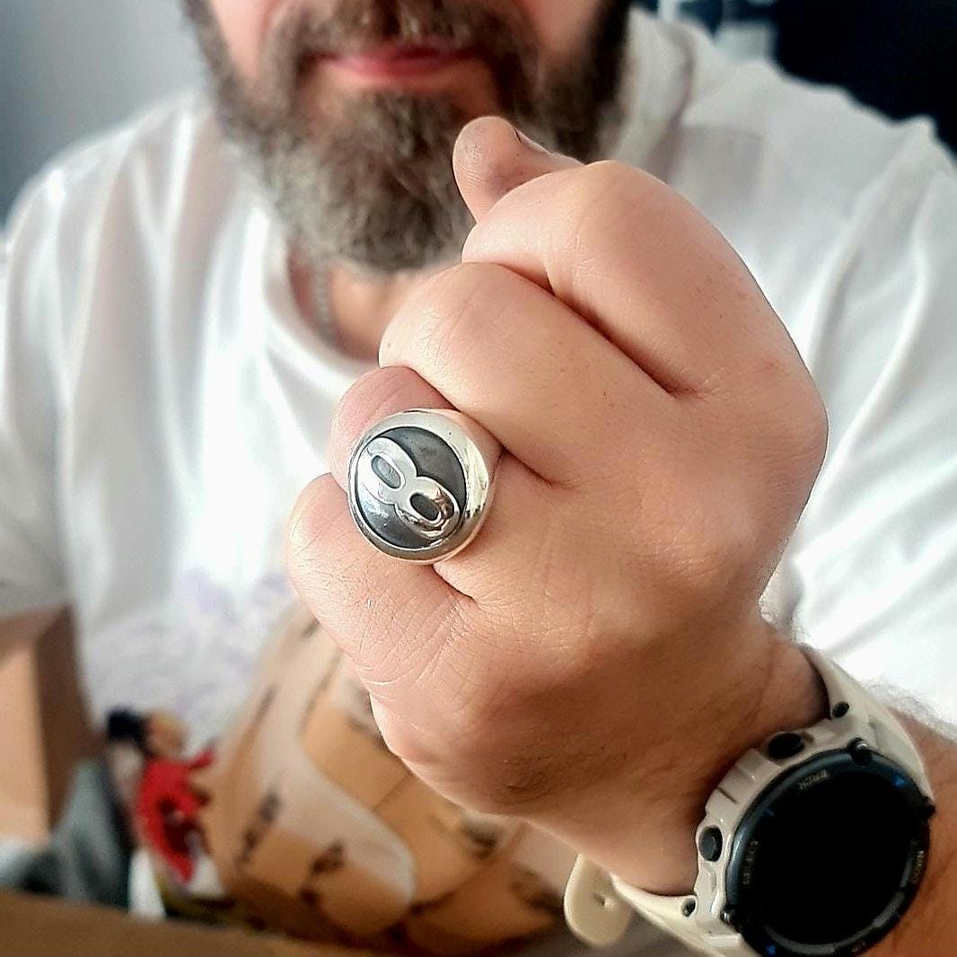 Handmade Sterling Silver 8 Ball Ring: Billiard Inspired Statement Jewelry