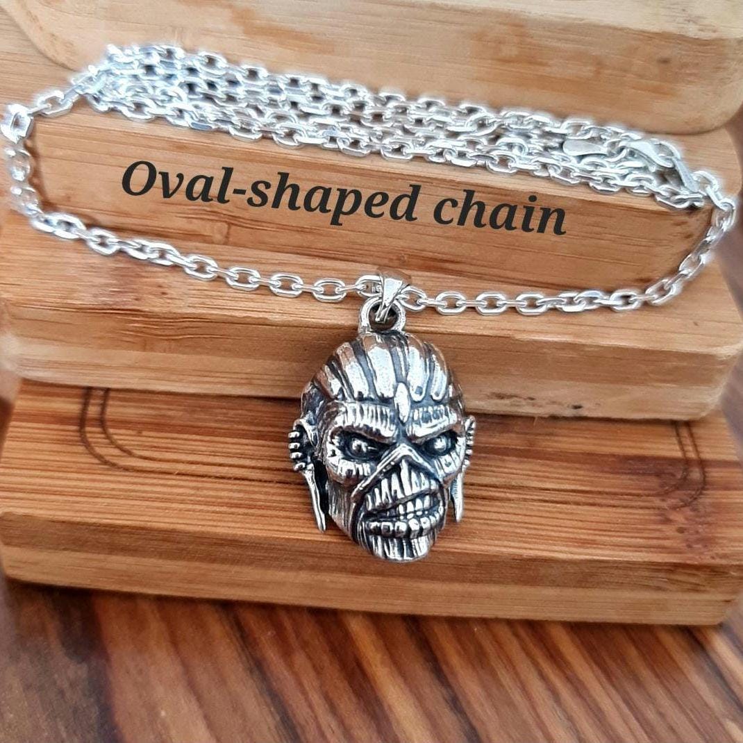 Handmade  Sterling Silver Iron Maiden Book of Souls - Eddie Mayan Warrior Skull Pendant -Rock  Heavy metal jewelry