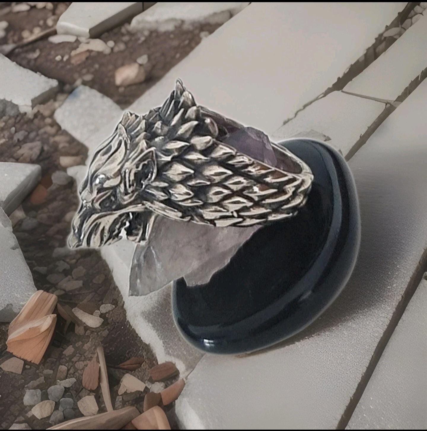 Sterling Silver Game of Thrones Direwolf Winter is Coming Ring: Handmade Viking Wolf Head Jewelry