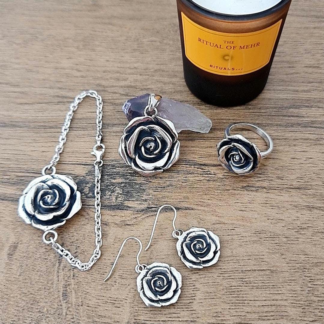 Oxidized Sterling Silver Rose Pendant - Handmade Floral Necklace