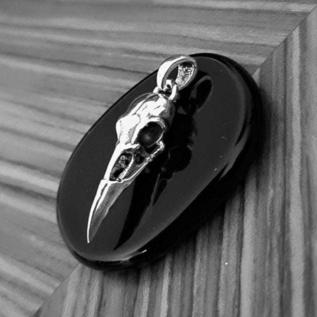 Handmade 925 Silver Raven Skull Pendant: Gothic Jewelry