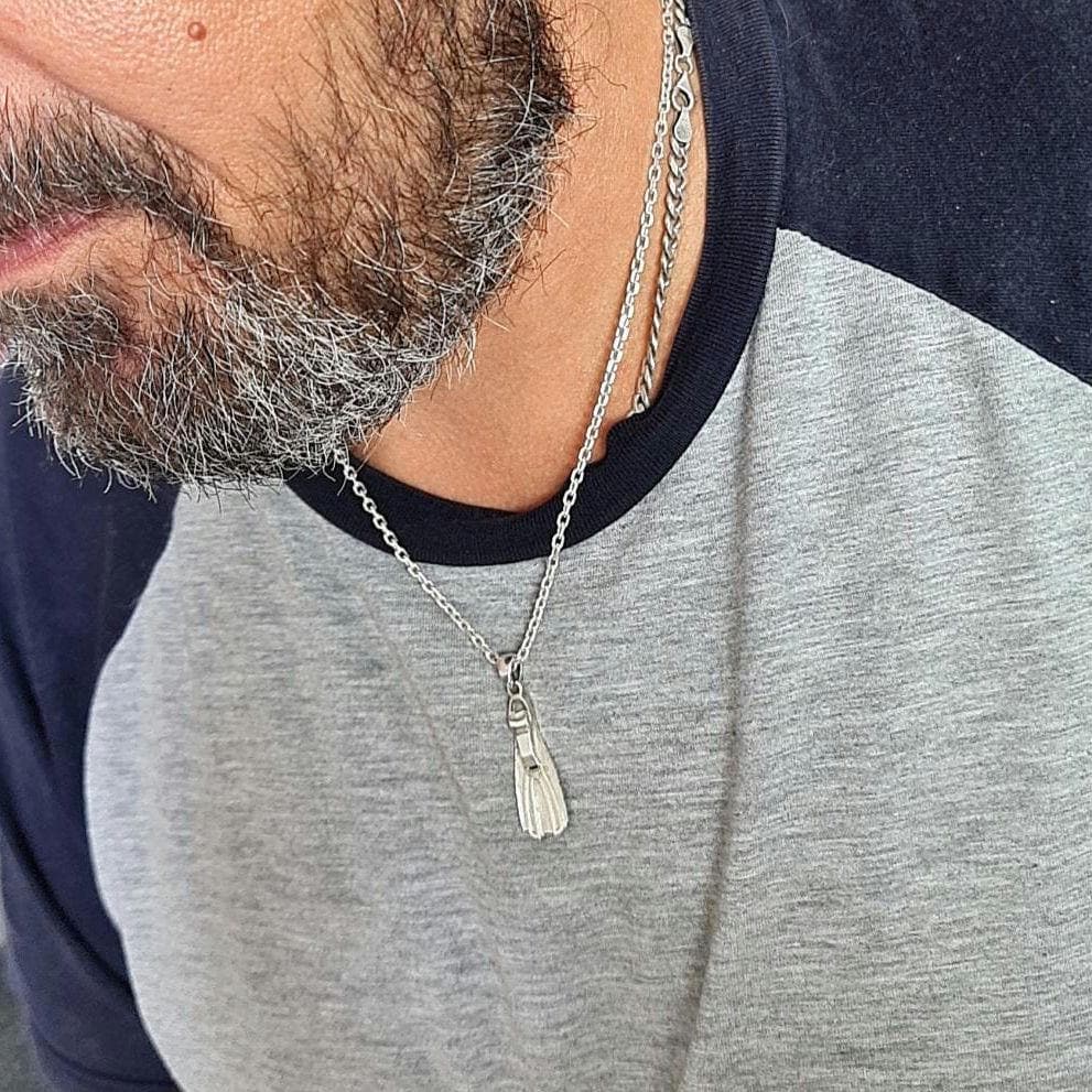 Diver Fin Pendant • Scuba Diving Jewelry • Nautical Ocean Lover Gift • Unisex • Sterling Silver