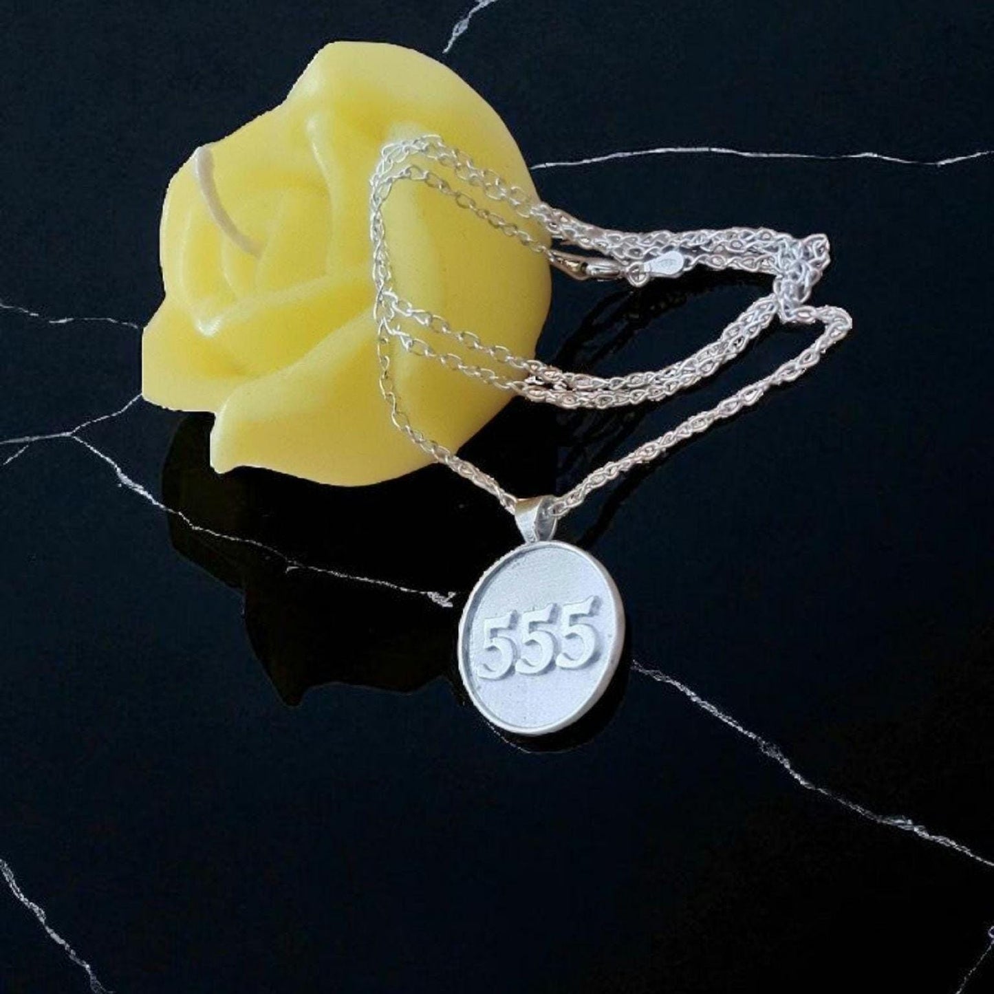 555 Angel Number Pendant: Sterling Silver Good Luck Charm