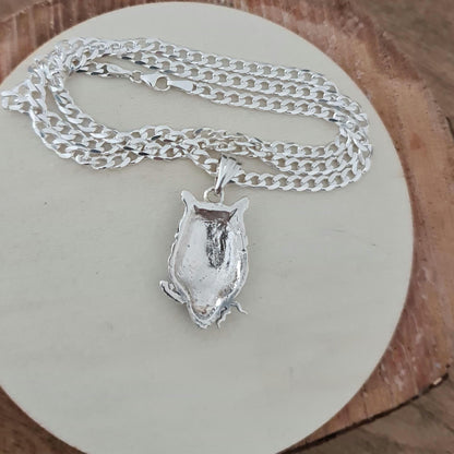 Silver Owl Pendant, Handmade Bird Necklace for Men and Women, Unique Animal Charm,