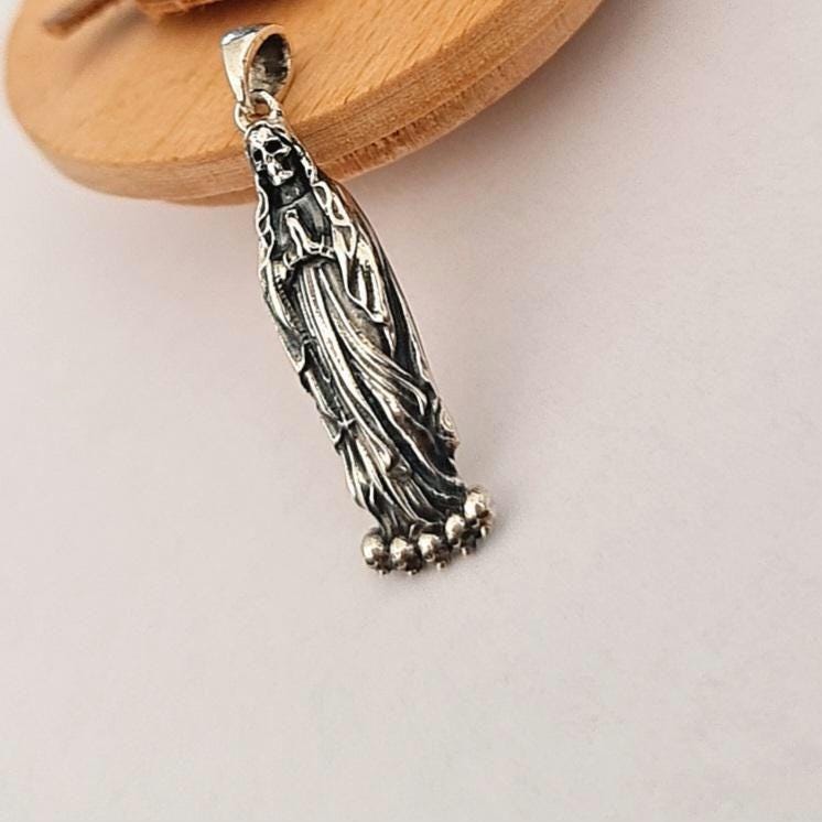 Handmade Santa Muerte Pendant  Sterling Silver Gothic Necklace