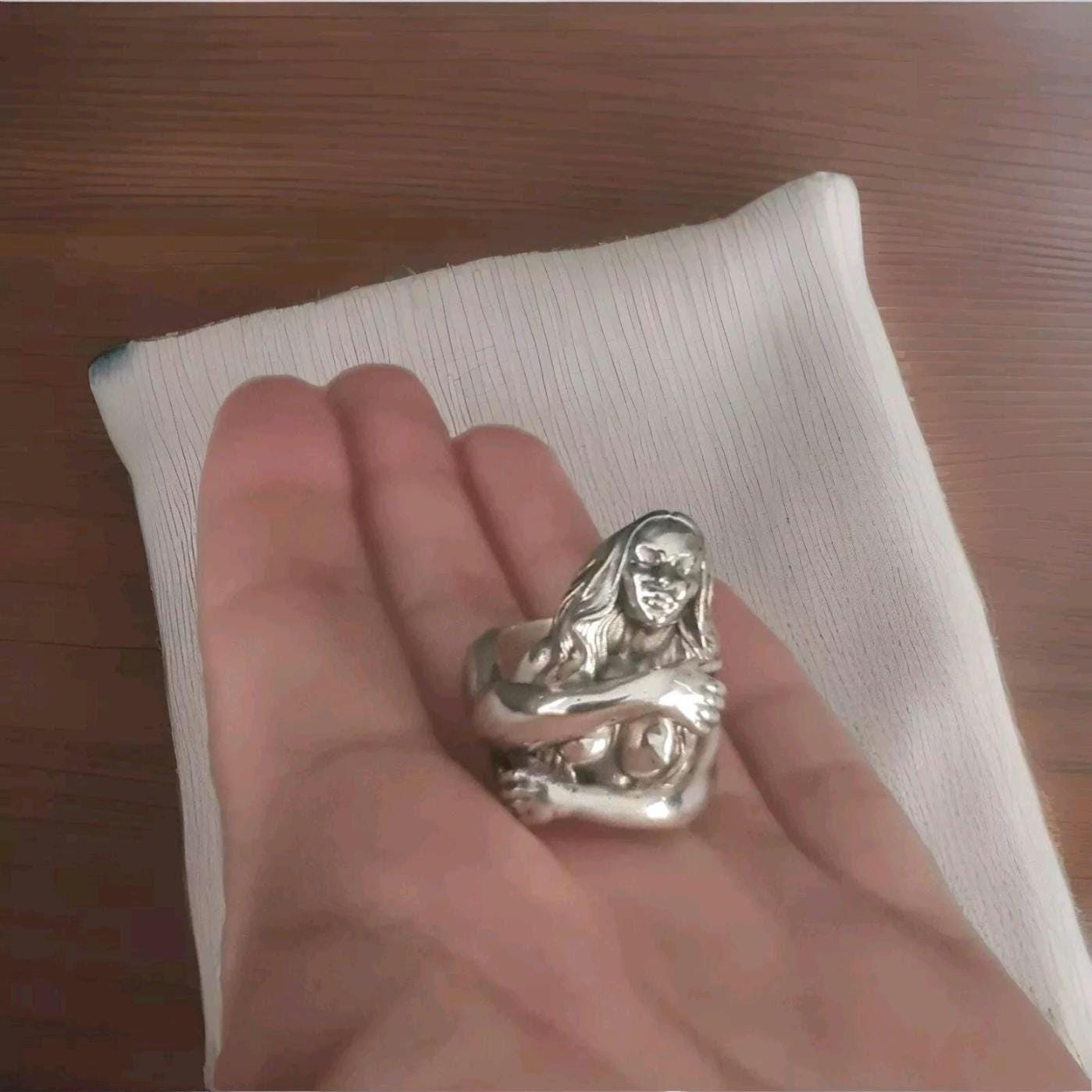 Handmade Sterling Silver Goddess Ring: Gothic Retro Statement Jewelry