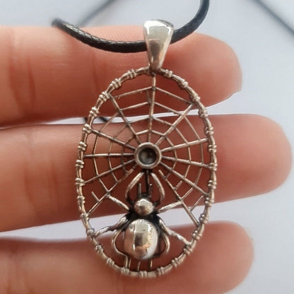 Handmade Sterling Silver Spider Web Pendant: Gothic Insect Jewelry