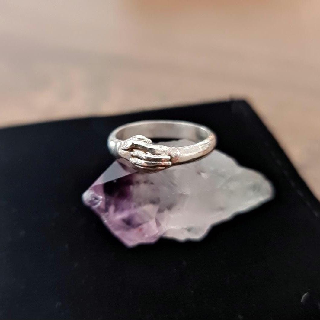 Sterling Silver Holding Hands Ring: Romantic Love Symbol