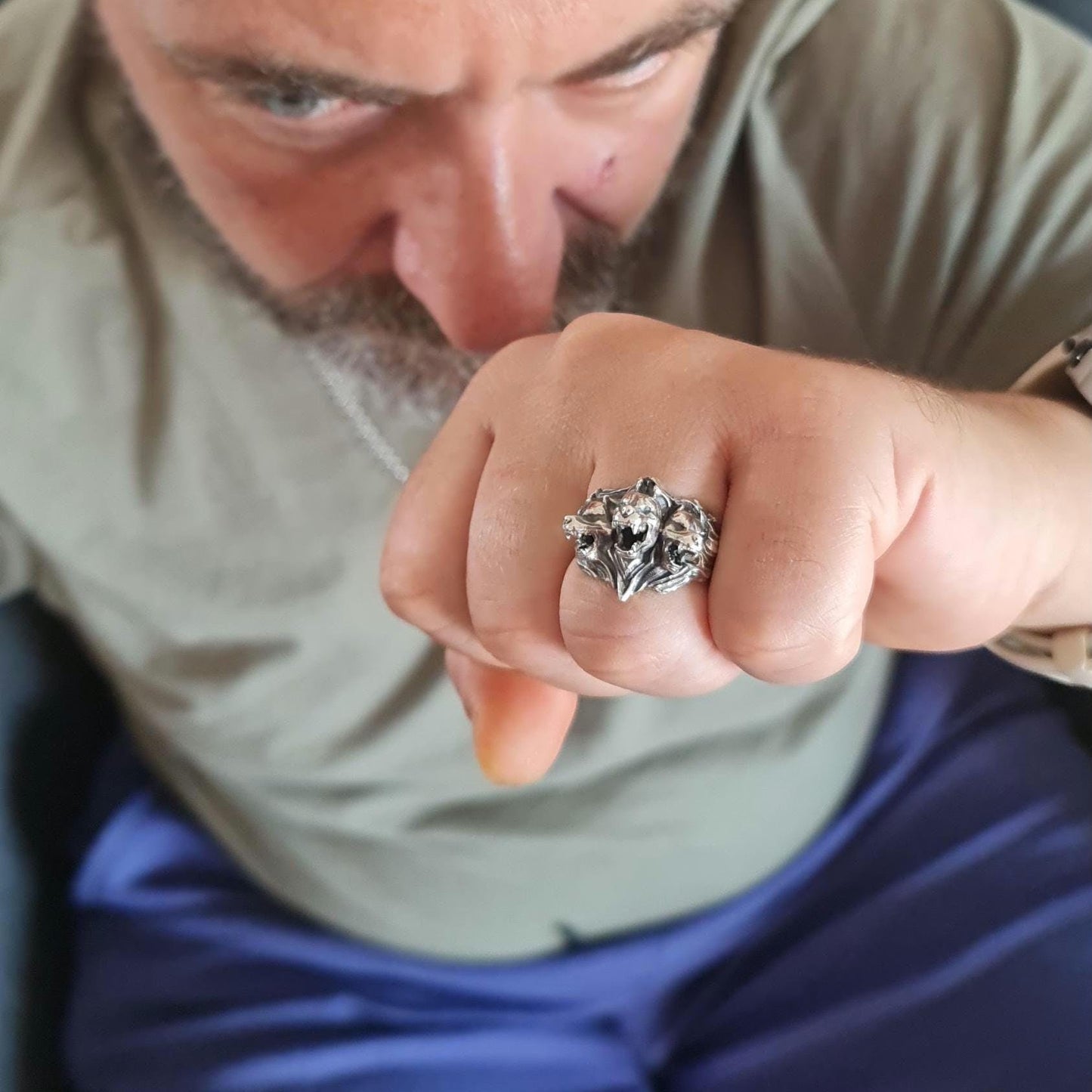 Cerberus Silver Ring • Three Headed Dog Mythology Jewelry • Greek God Hades Guardian Ring • Gothic Statement Gift for Him or Her