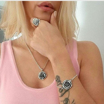 Oxidized Sterling Silver Rose Pendant - Handmade Floral Necklace