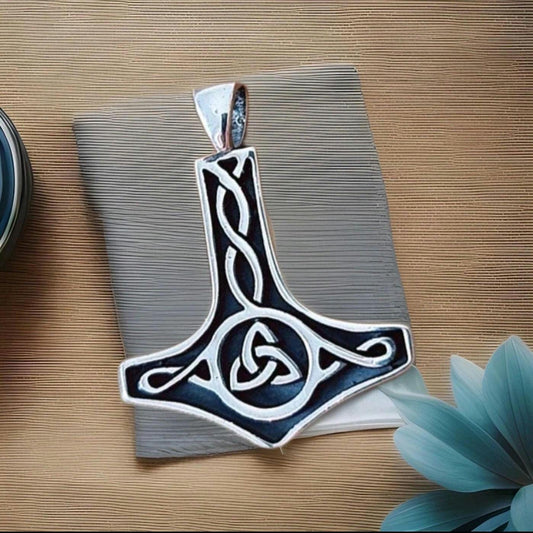 Sterling Silver Thors Hammer Necklace: Handmade Mjolnir Pendant
