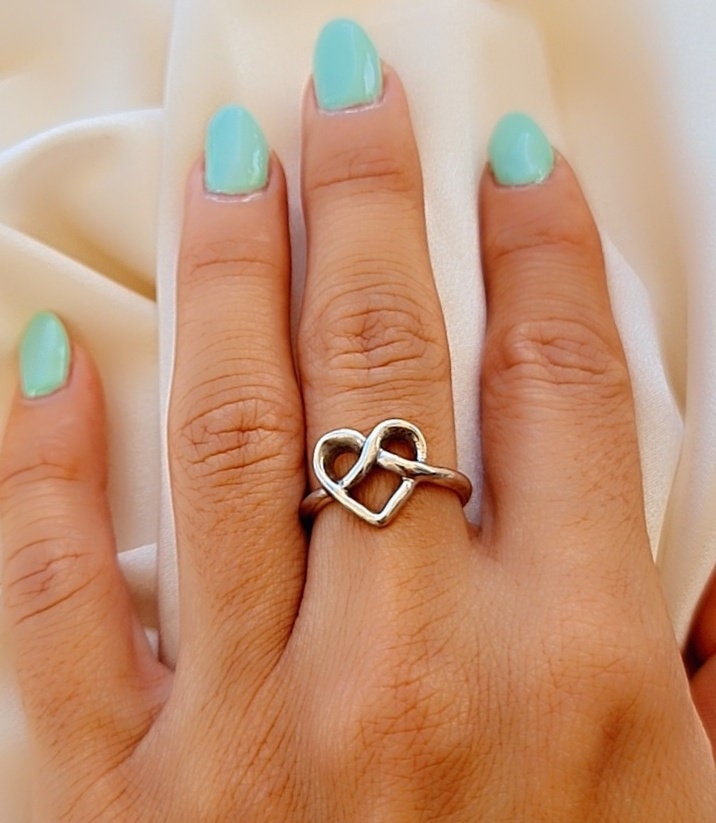 Handmade Sterling Silver Heart Knot Ring: Minimalist Love Jewelry