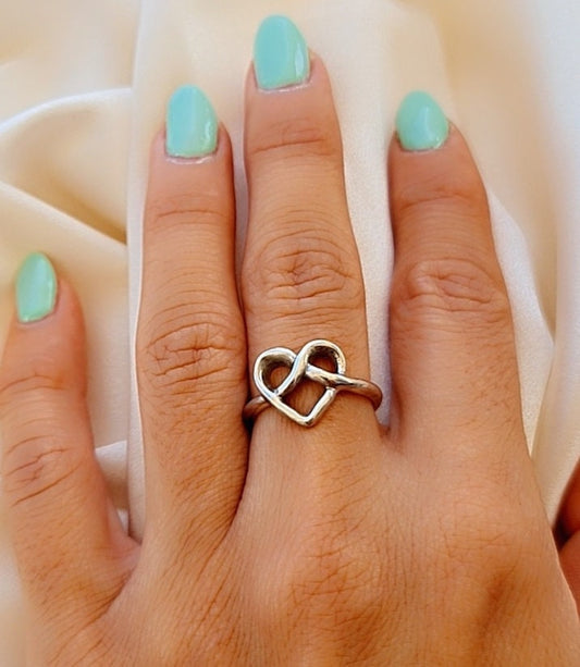 Handmade Sterling Silver Heart Knot Ring: Minimalist Love Jewelry