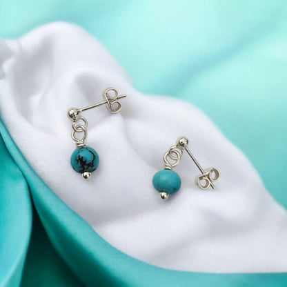 Natural Turquoise Sterling Silver Dangle Earrings – Handmade Boho Gemstone Jewelry December birthstone