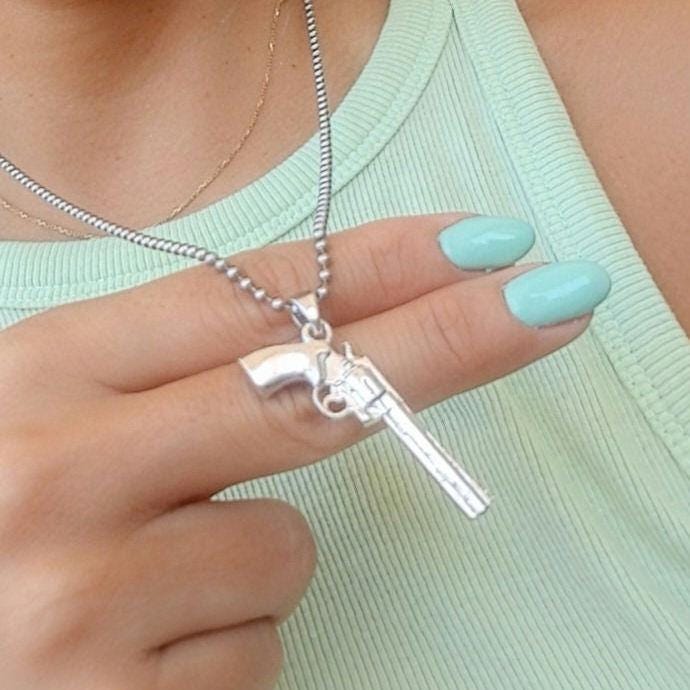 Handmade Sterling Silver Revolver Pendant: Western Style Jewelry