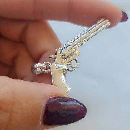 Handmade Sterling Silver Revolver Pendant: Western Style Jewelry