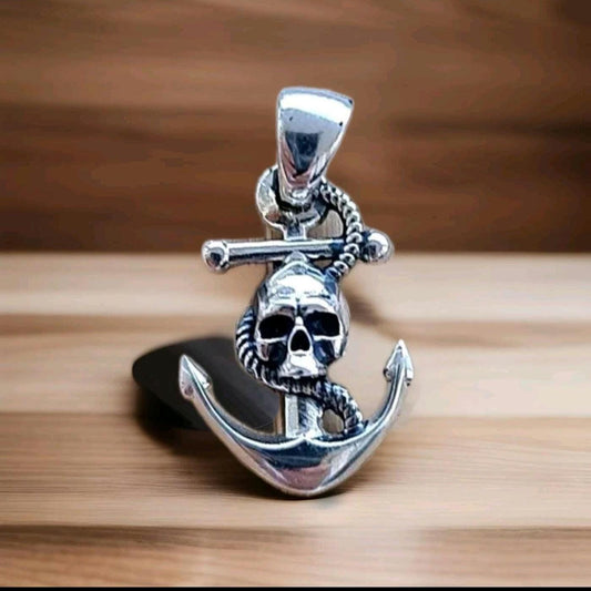 Sterling Silver Pirate charm - Nautical Anchor Pendant- Handmade Skull Pirate Jewelry