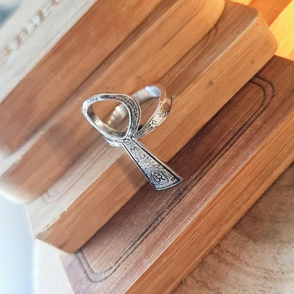 Handmade Sterling Silver Ankh Ring: Egyptian Key of Life Jewelry