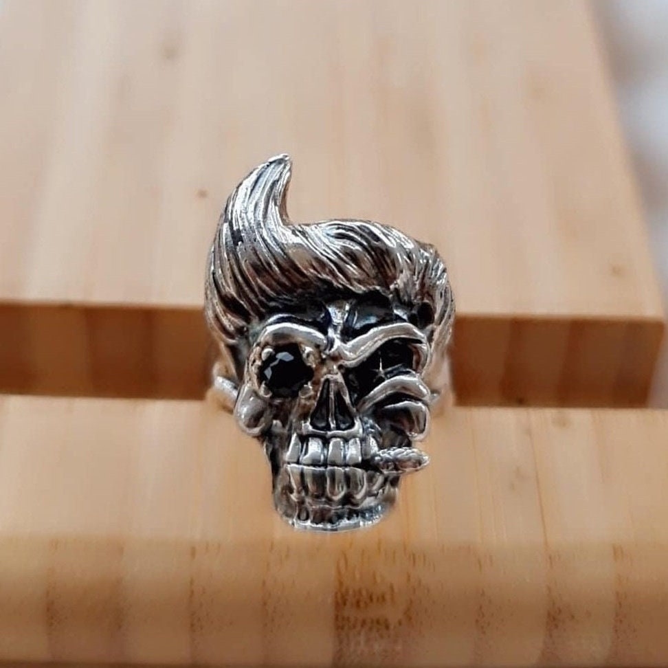 Ace Ventura Inspired Skull Ring with Black Diamond Zircon Eye - Handcrafted Sterling Silver