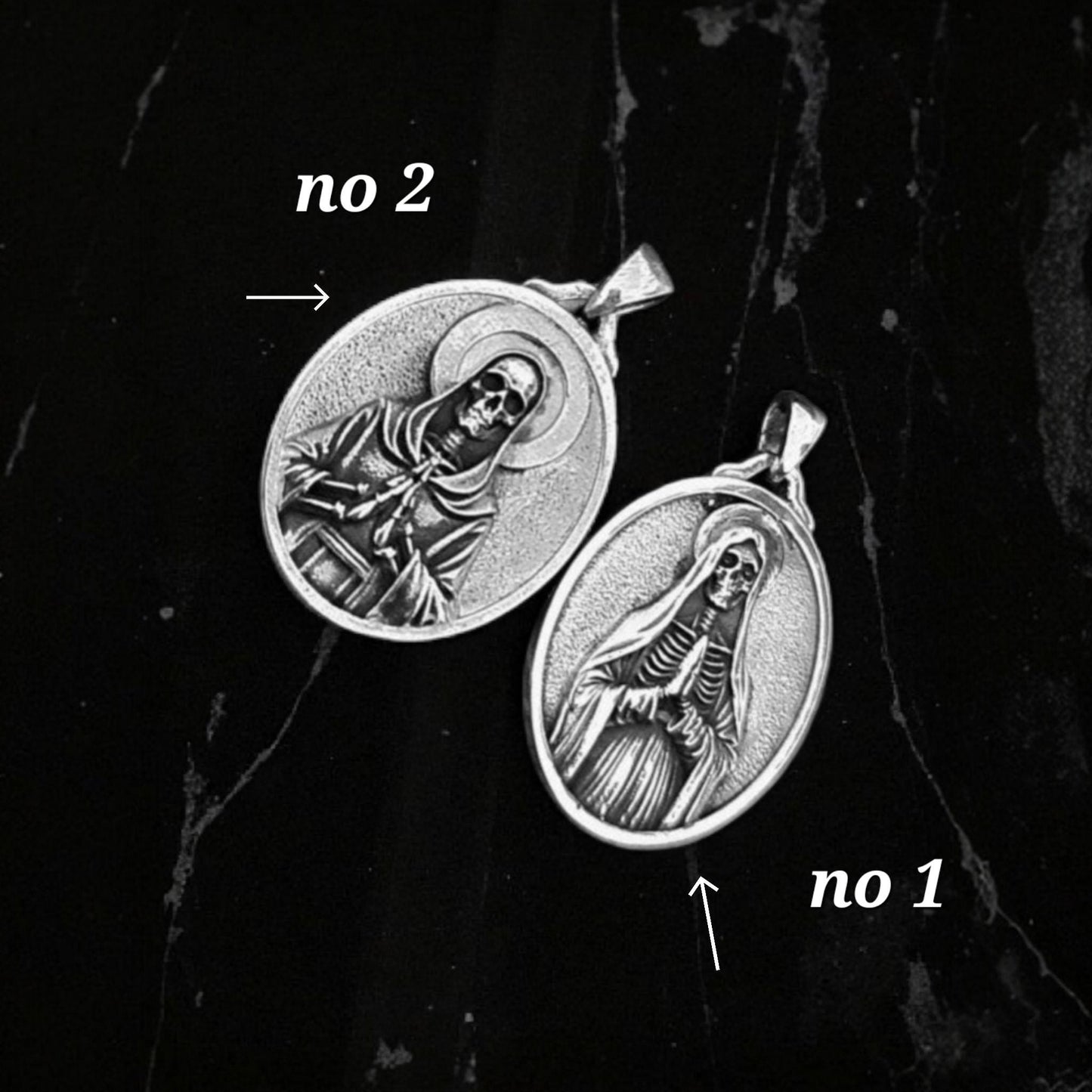 925 Silver Santa Muerte Pendant: Gothic Praying Skull Necklace