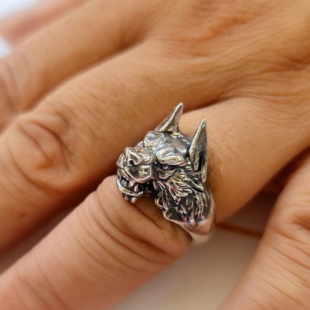 Handmade Sterling Silver Wolf Ring - Gothic Biker Jewelry