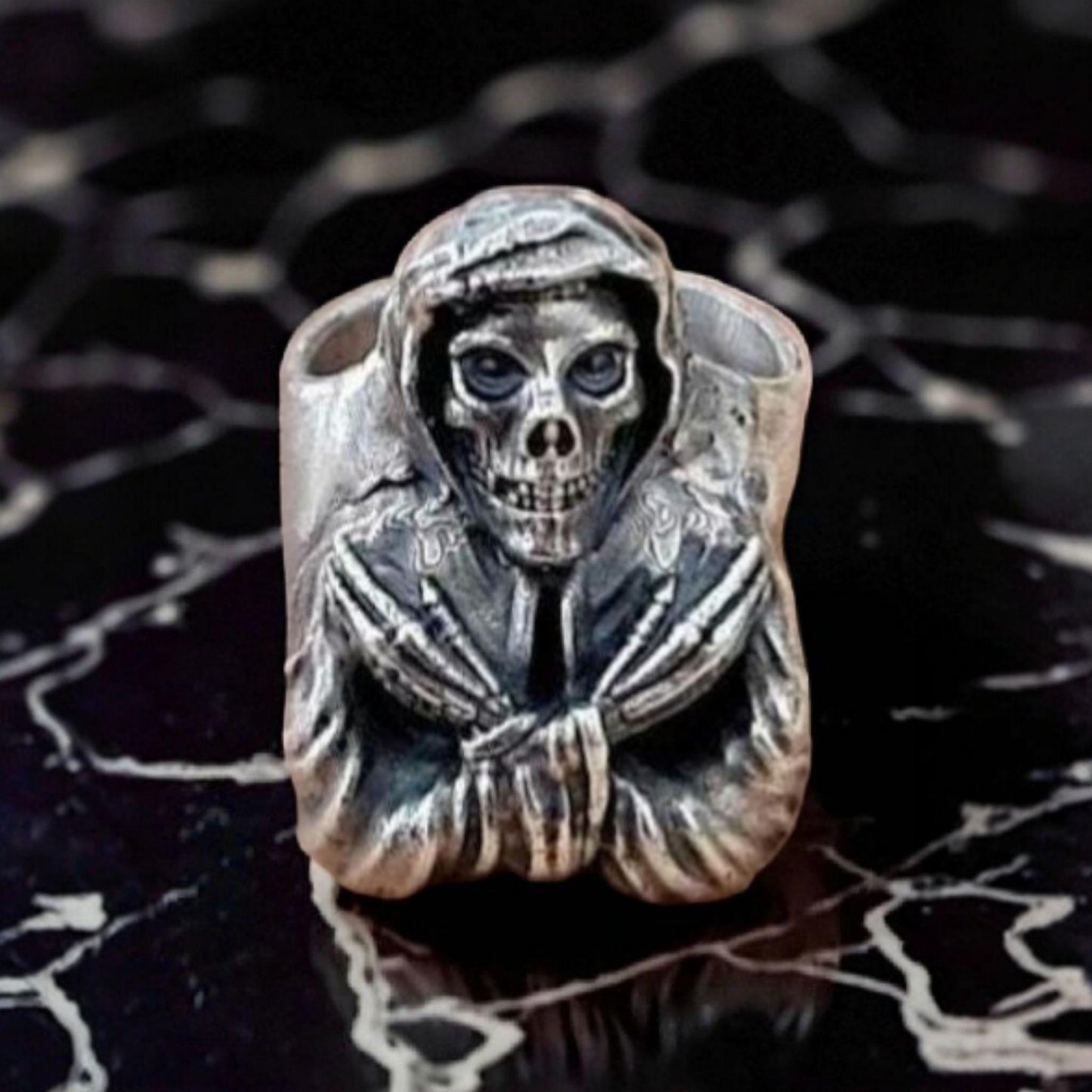 Handmade Punk Horror Skull Ring: 925 Sterling Silver Biker Ring