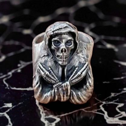 Handmade Punk Horror Skull Ring: 925 Sterling Silver Biker Ring