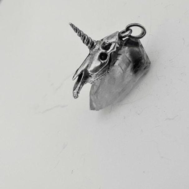 Unicorn Skull Pendant – Sterling Silver  – Mythical Skeleton Jewelry – Enchanted Animal  – Gothic Fantasy Gift