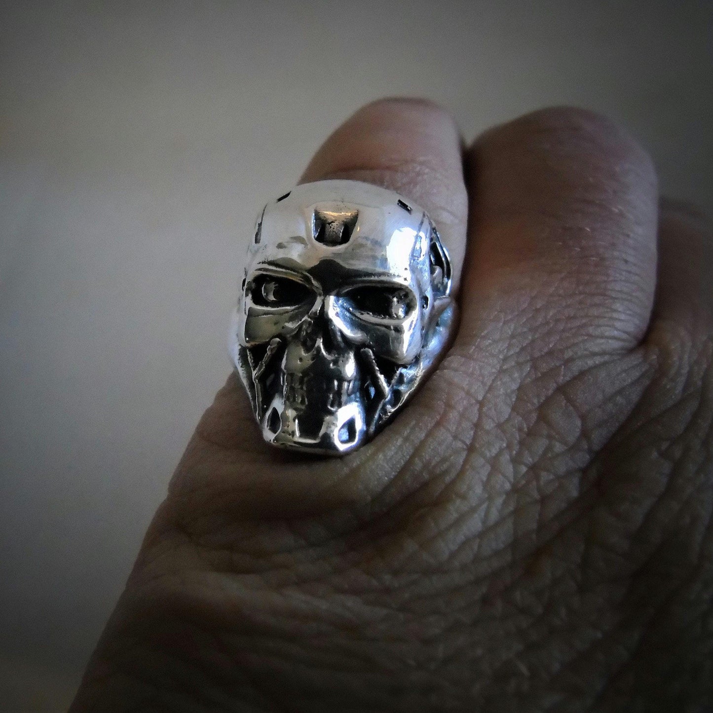 Handmade Sterling Silver T-800 Skull Ring: Terminator Fan Jewelry