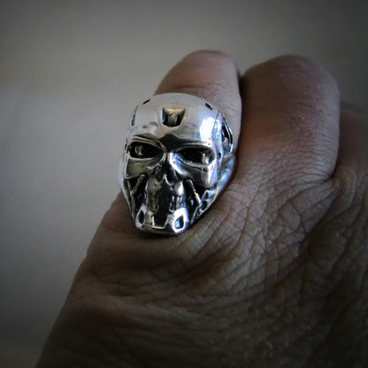 Handmade Sterling Silver T-800 Skull Ring: Terminator Fan Jewelry