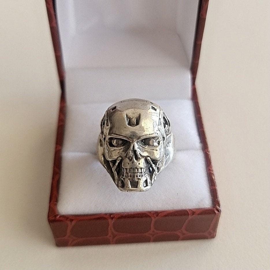 Handmade Sterling Silver T-800 Skull Ring: Terminator Fan Jewelry