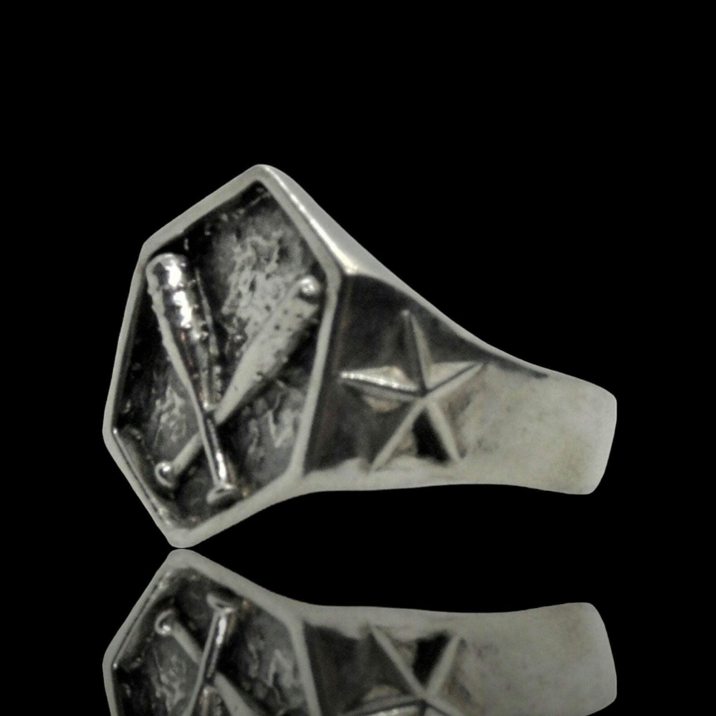 Baseball Spikes 925 Sterling Silver Ring - bold  Design - Biker Jewelry