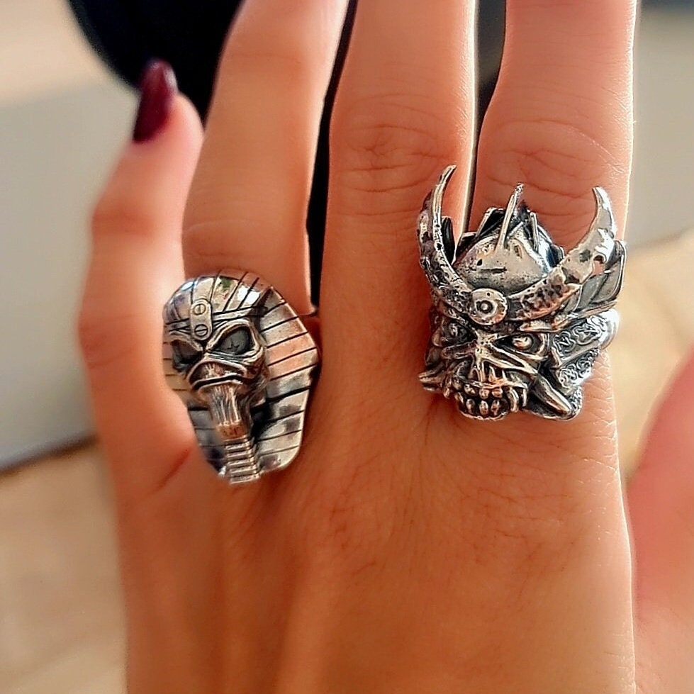 Handmade Sterling Silver Iron Maiden Senjutsu - Eddie Samurai Skull Ring - Japanese - Eddie Ring- Unique design - Rock Ring- Heavy metal Ring