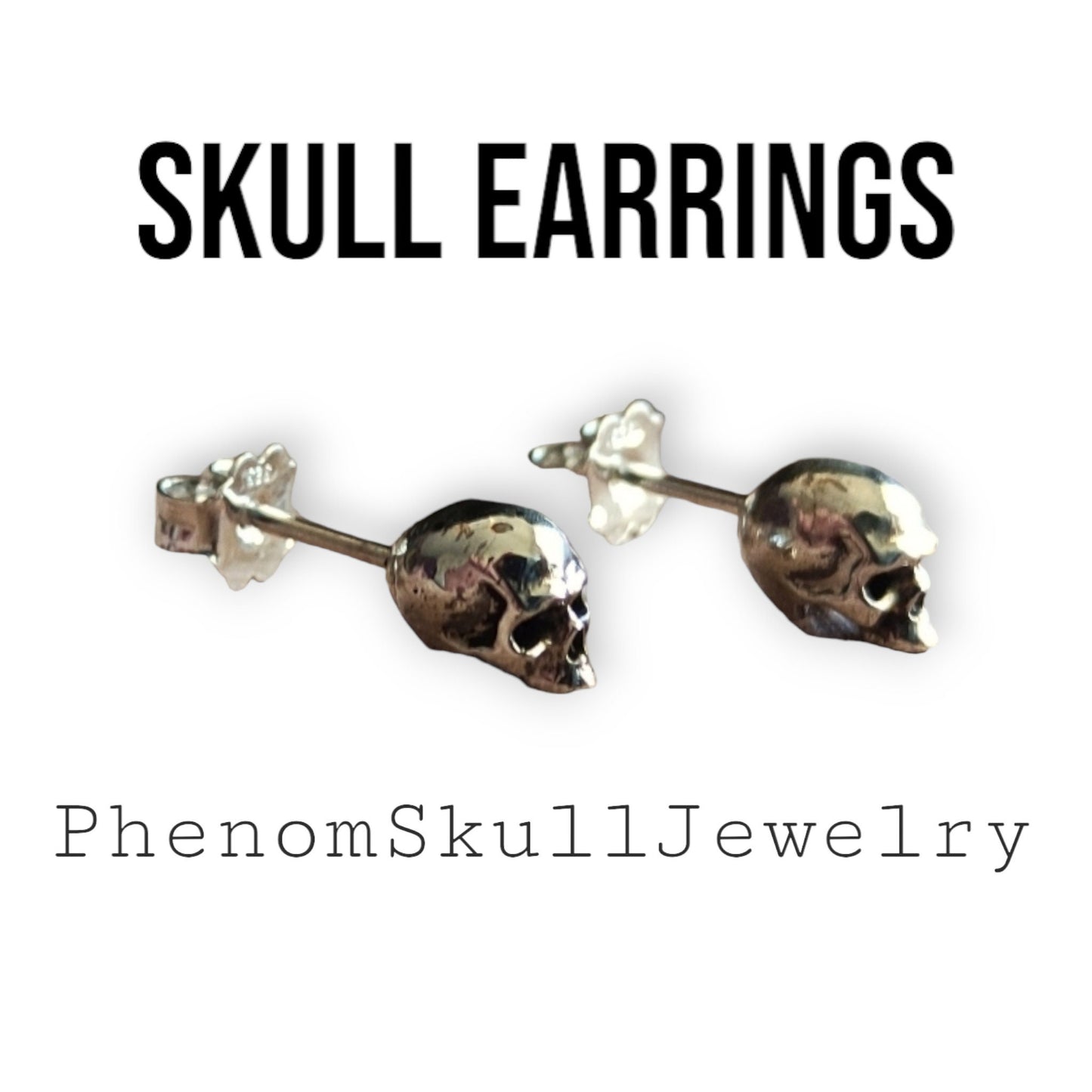 Handmade Sterling Silver Skull Stud Earrings: Gothic Jewelry