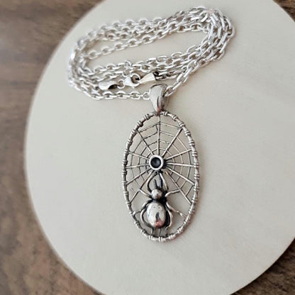 Handmade Sterling Silver Spider Web Pendant: Gothic Insect Jewelry