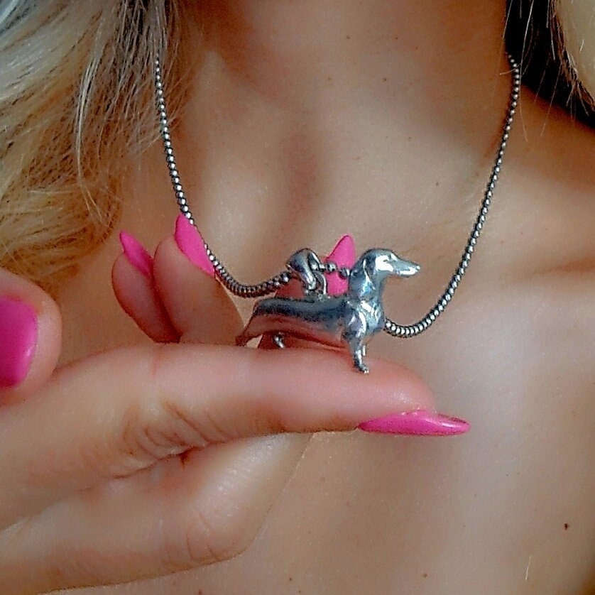Handmade Silver Dachshund Pendant: Minimalist Dog Necklace