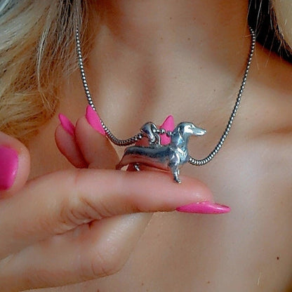 Handmade Silver Dachshund Pendant: Minimalist Dog Necklace