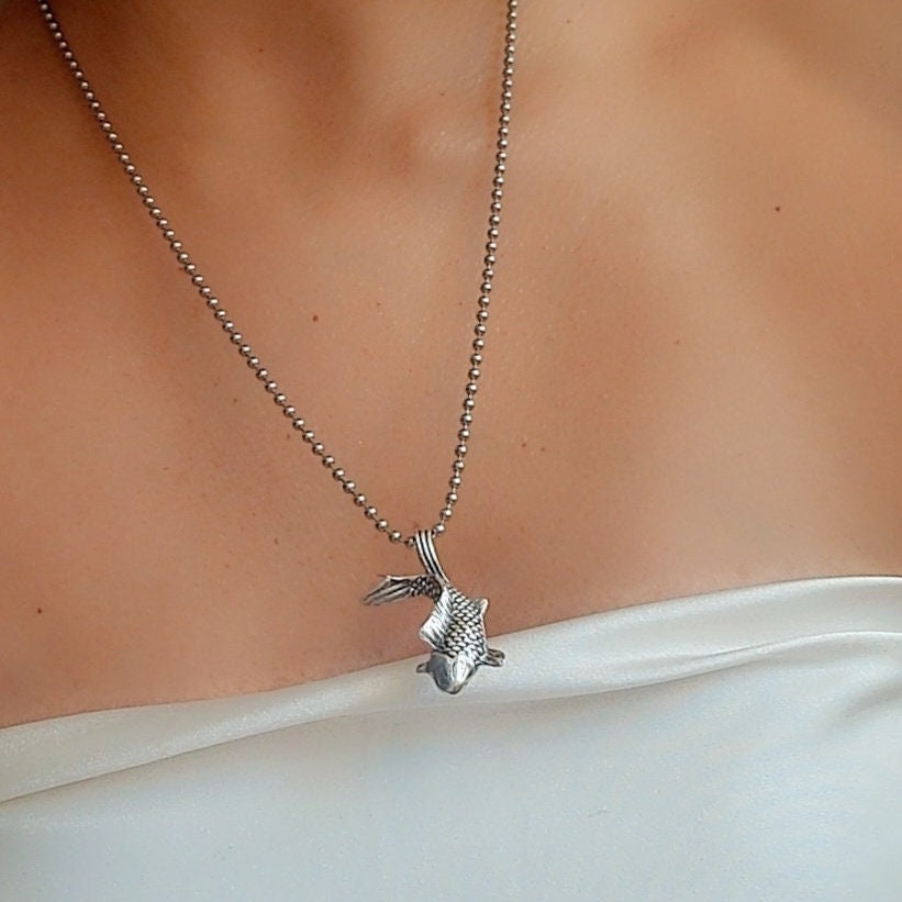 Handmade Sterling Silver Koi Fish Pendant: Lucky Japanese Necklace