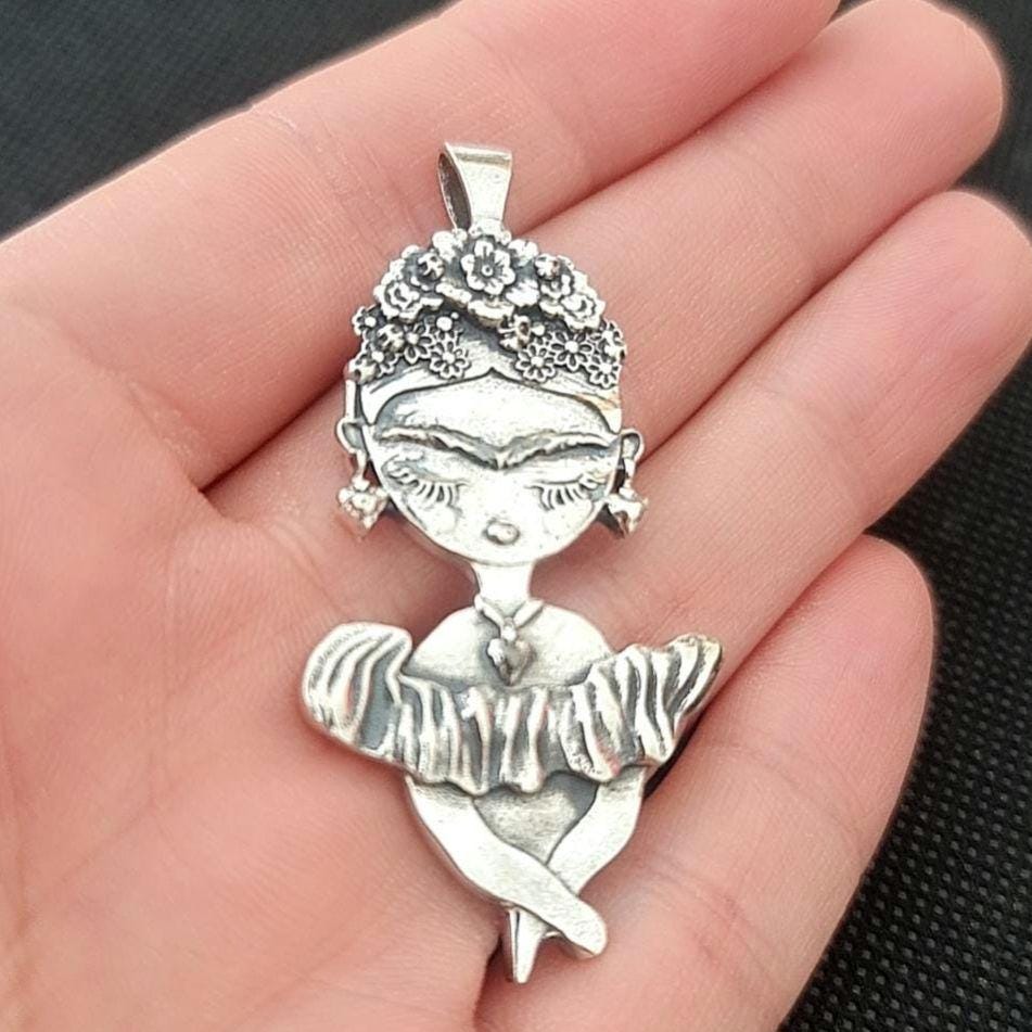 Frida Kahlo Pendant: Sterling Silver Statement Necklace, Handmade