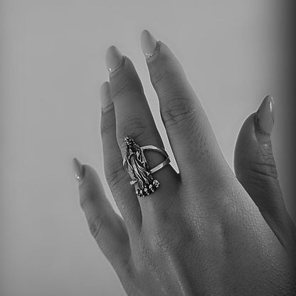 Handmade Santa Muerte Ring: Gothic 925 Silver Skull Ring