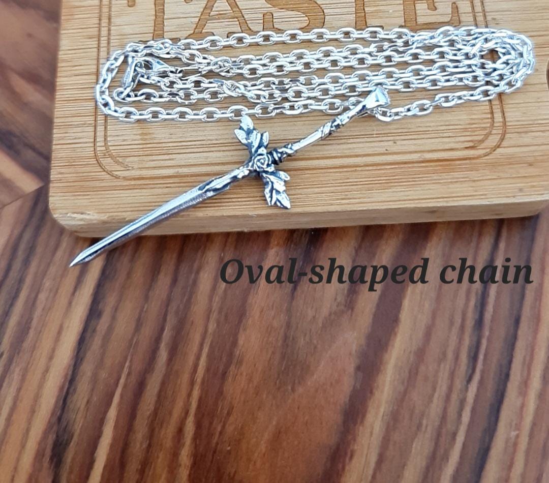 Sterling Silver Blue Rose Sword Pendant: Anime Fantasy Jewelry