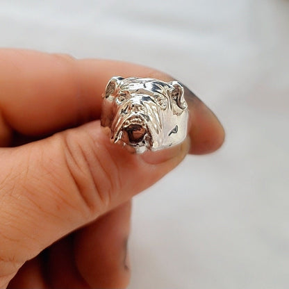 Handmade Sterling Silver English Bulldog Ring: Minimalist Dog Lover Jewelry