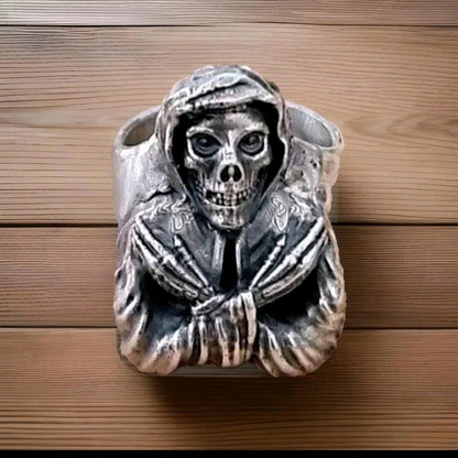 Handmade Punk Horror Skull Ring: 925 Sterling Silver Biker Ring