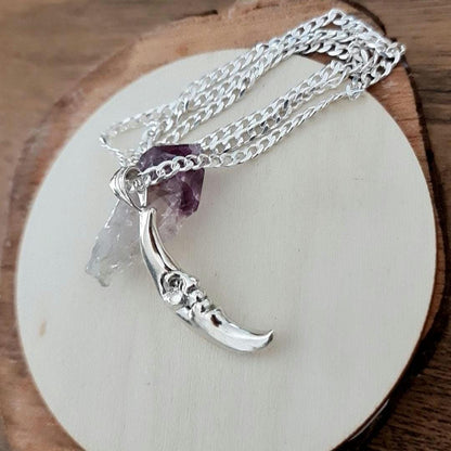 Crescent Moon Face Pendant  925 Sterling Silver - Unique Handcrafted