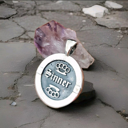 Sterling Silver Sinner Pendant: Gothic Unisex Jewelry