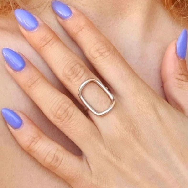 Handmade Sterling Silver Oval Ring: Minimalist Geometric Jewelry