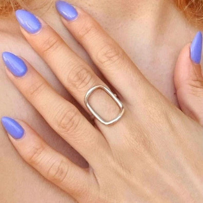 Handmade Sterling Silver Oval Ring: Minimalist Geometric Jewelry