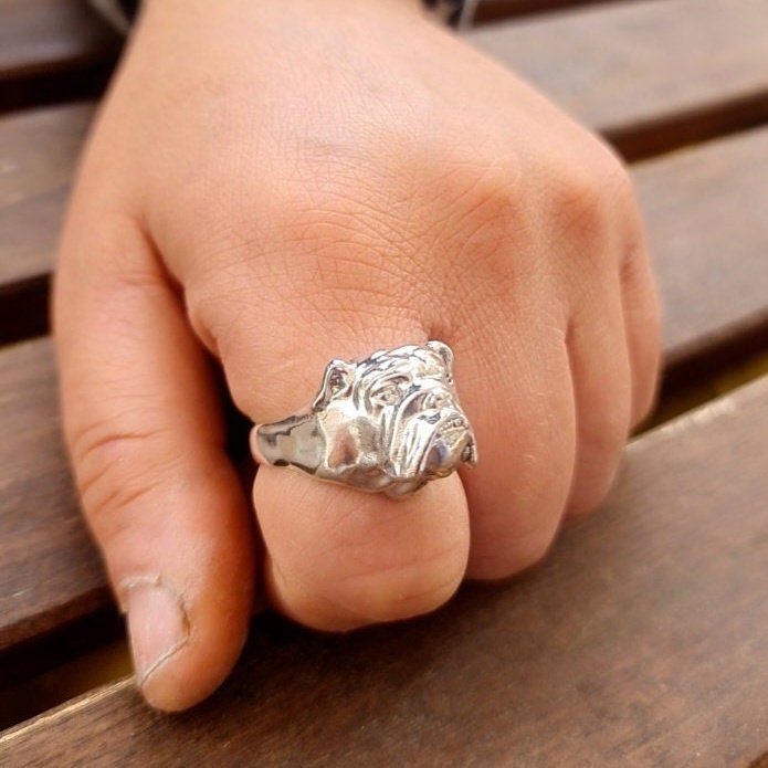 Handmade Sterling Silver English Bulldog Ring: Minimalist Dog Lover Jewelry