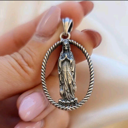 Santa Muerte Pendant with Frame 925 Silver - Grim Reaper Necklace for the Bold & Iconoclastic